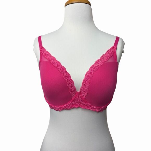 Natori Other - Natori Feathers Contour Plunge Bra Size 36DD Hot Pink Underwire Full Coverage